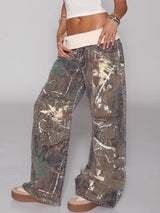seyra baggy jeans met camouflage print en folded waist dames