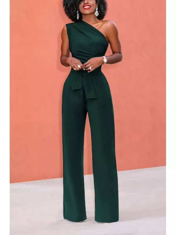 Groene classy damesjumpsuit met strikband