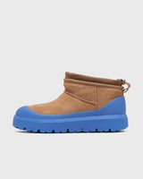 bruine suède laarzen met felblauwe profielzool en zachte binnenvoering geïnspireerd op ugg look