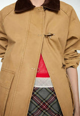 Marleau Jacket | Camel workwear jacket with corduroy collar and toggle closure