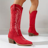 rode western boots met witte stiksels en blokhak