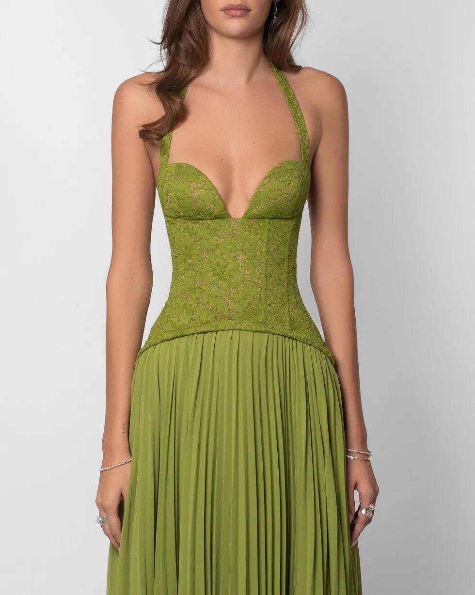 Elvaria | Luxe Maxi Jurk met Corset Top & Plissé Rok