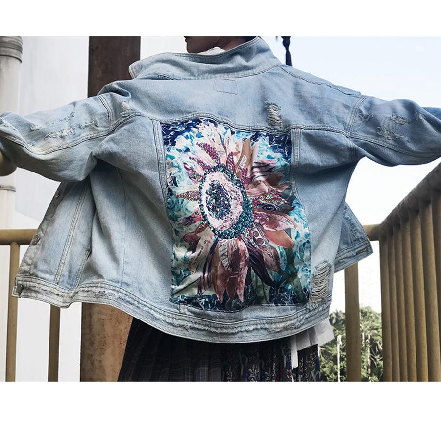 Nayla Denim Jas met Bloemenpatch & Strass | Oversized Spijkerjack voor Dames