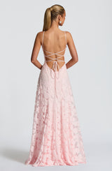 Florencia | Maxi Jurk met Open Rug & Bloemenstructuur