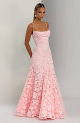 Florencia | Maxi Jurk met Open Rug & Bloemenstructuur