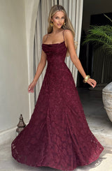 Florencia | Maxi Jurk met Open Rug & Bloemenstructuur