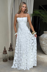 Florencia | Maxi Jurk met Open Rug & Bloemenstructuur