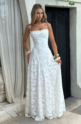 Florencia | Maxi Jurk met Open Rug & Bloemenstructuur