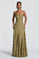 Florencia | Maxi Jurk met Open Rug & Bloemenstructuur