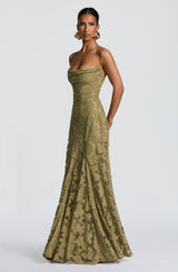 Florencia | Maxi Jurk met Open Rug & Bloemenstructuur