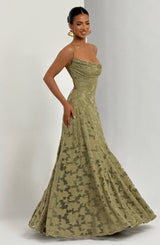 Florencia | Maxi Jurk met Open Rug & Bloemenstructuur