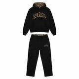 Zwarte leopard lounge set dames hoodie en joggingbroek