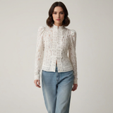 Lunéa Lace Blouse | Kanten Blouse met Staande Kraag & Knopensluiting