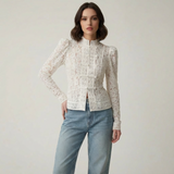 Lunéa Lace Blouse | Kanten Blouse met Staande Kraag & Knopensluiting
