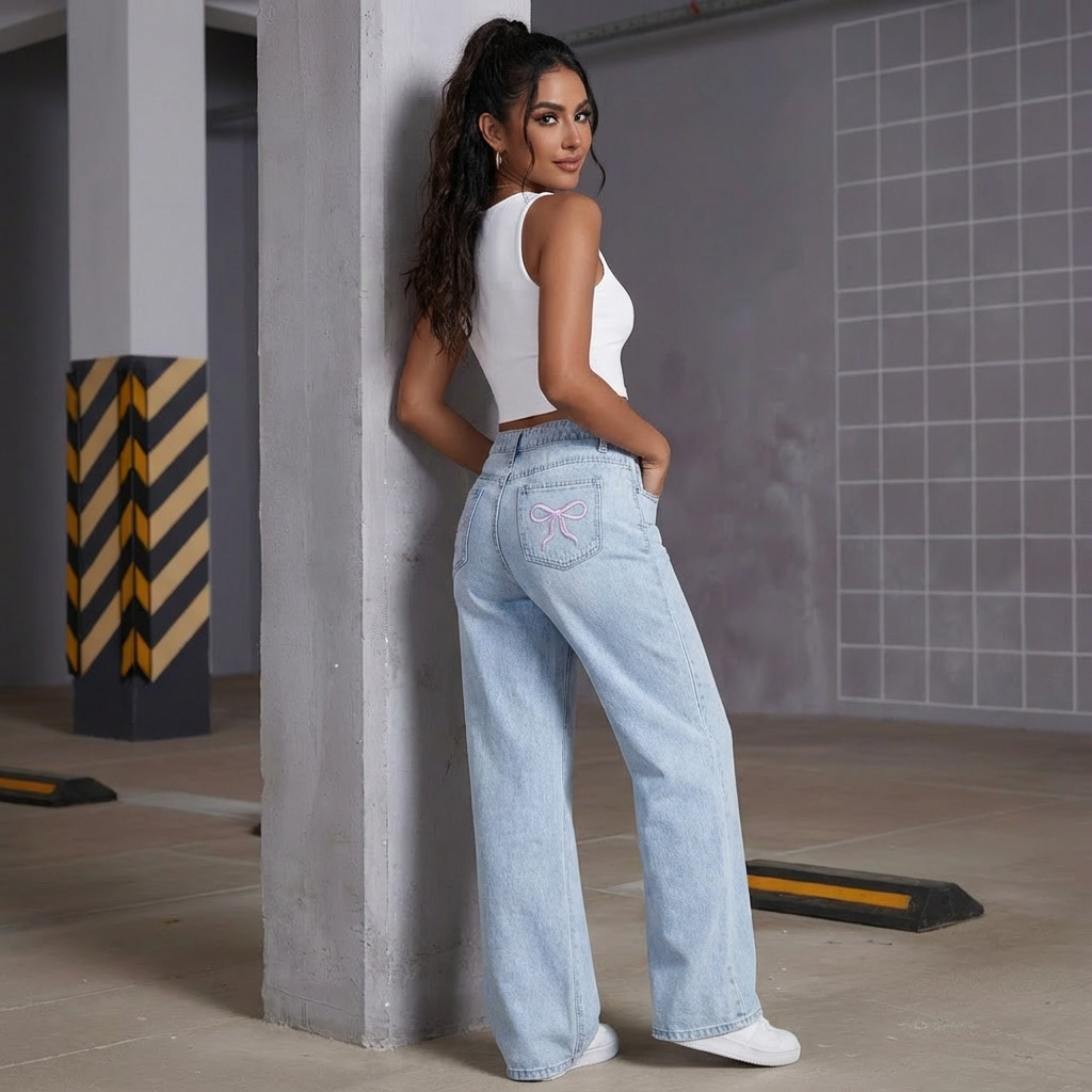 Rosélune Wide Leg Jeans | High Waist Denim met Strikdetail