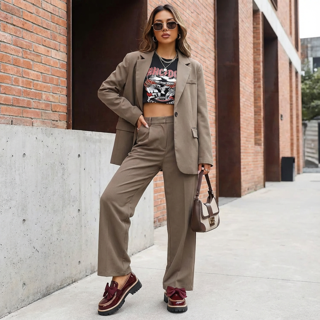 chunky loafers met strik gecombineerd met blazer en jeans
