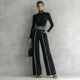 elegante dames set met coltrui en wijde broek zwart