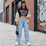 wide leg jeans lichtblauw high waist casual outfit dames