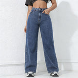 dark blue wide leg jeans dames high waist denim broek