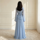 maxi jurk achterkant met strikdetail taille en ruffles dames
