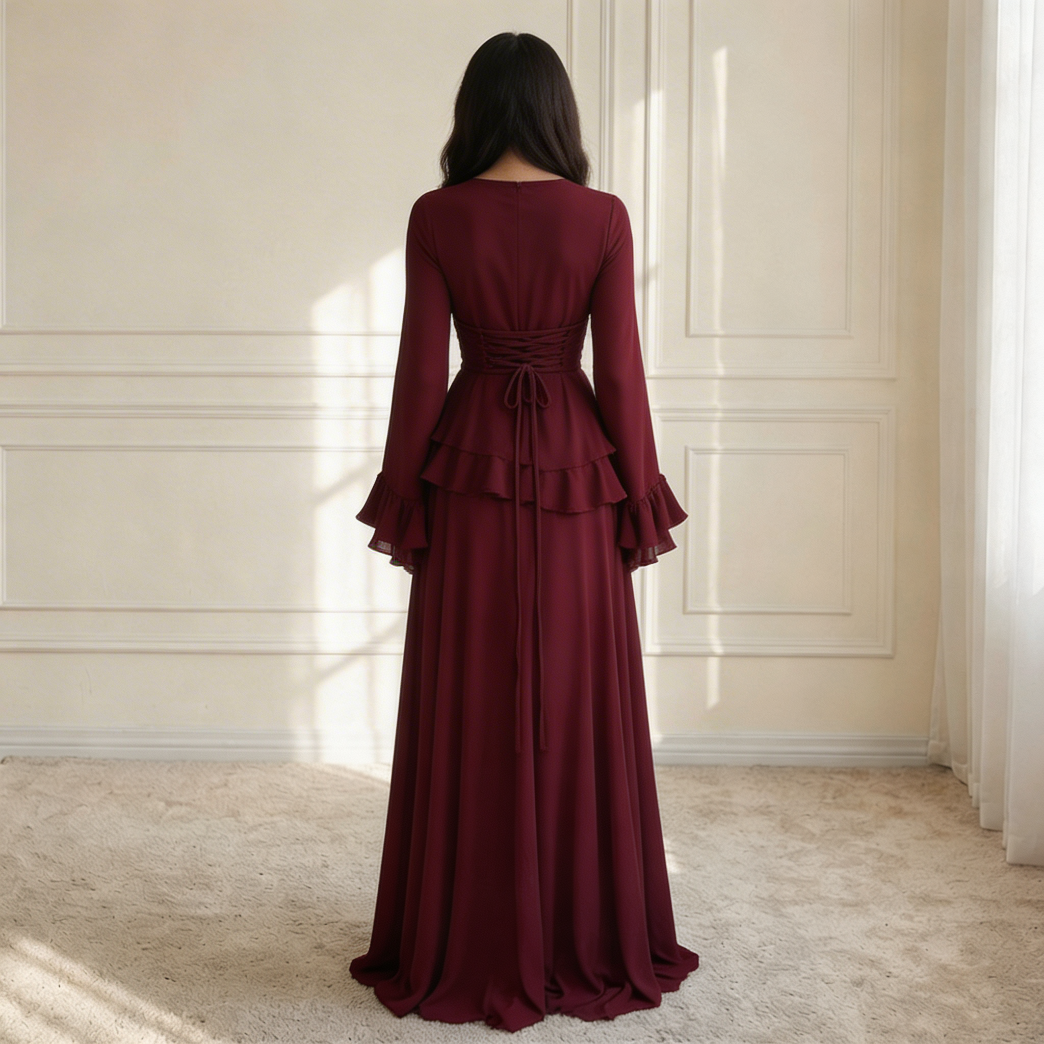 Elysera | Maxikleid mit Rüschendetails & ausgestellten Ärmeln