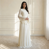 crème maxi jurk met elegante pasvorm en ruffle detail dames