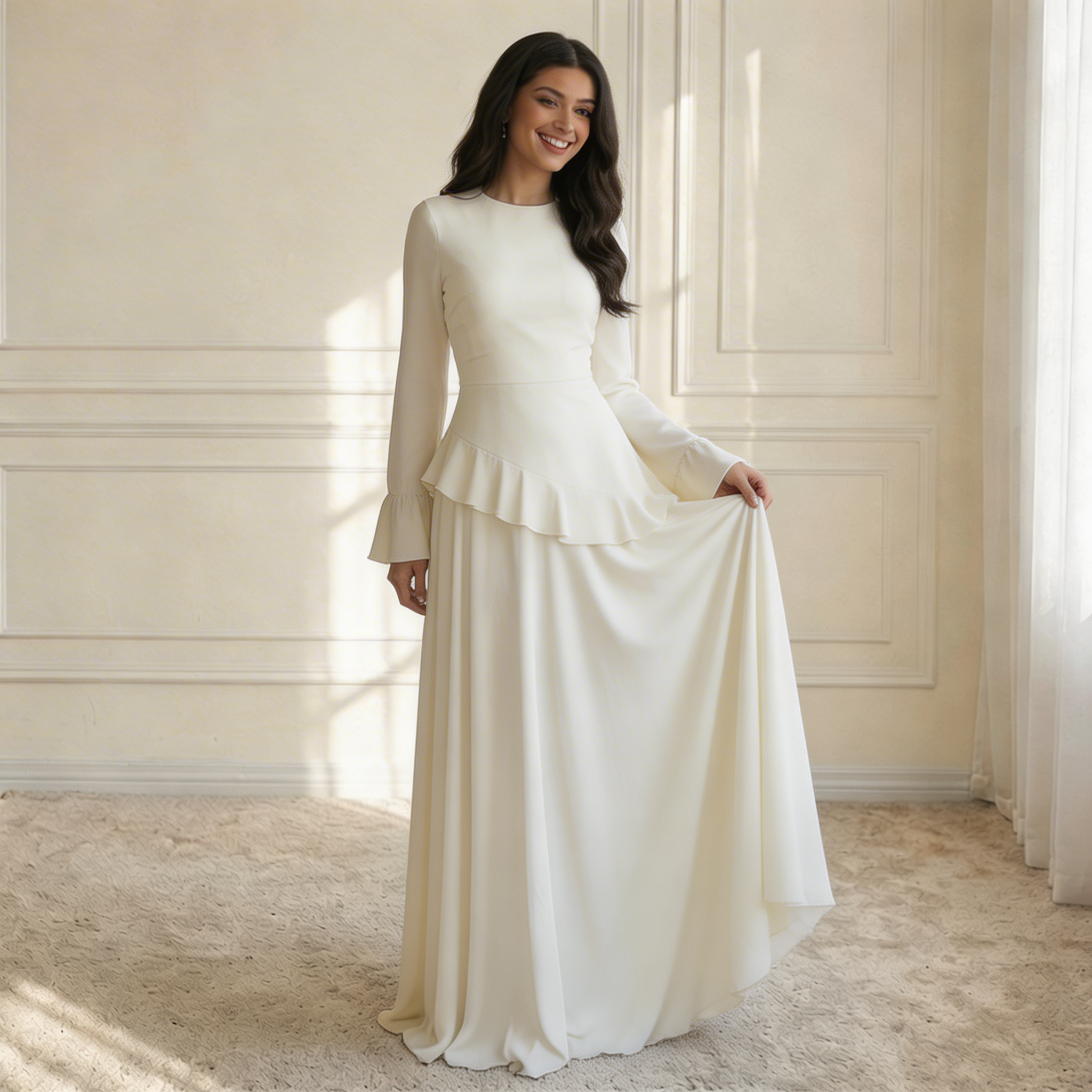Elysera | Maxikleid mit Rüschendetails & ausgestellten Ärmeln