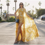 bloemen print jurk met lange flowy overlay dames
