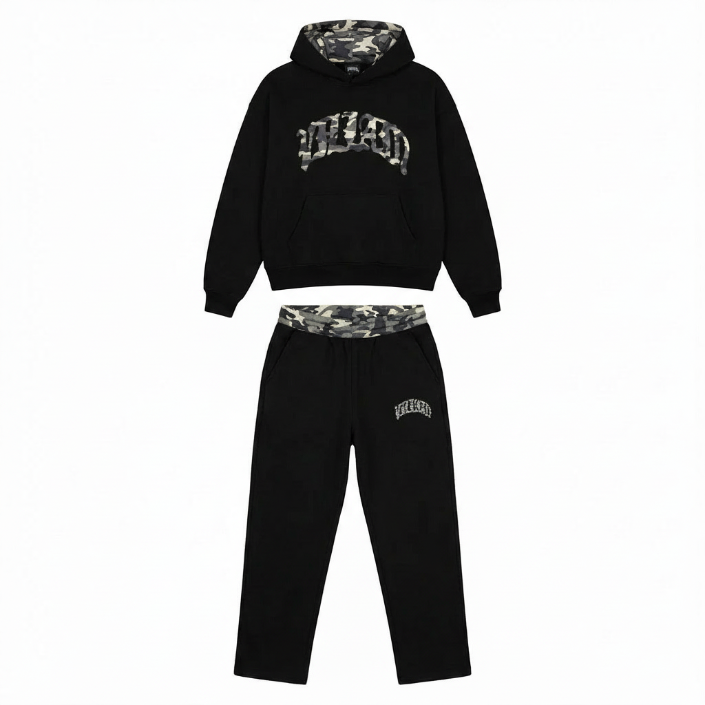 legerprint lounge set dames met tweedelige outfit en sportieve stijl