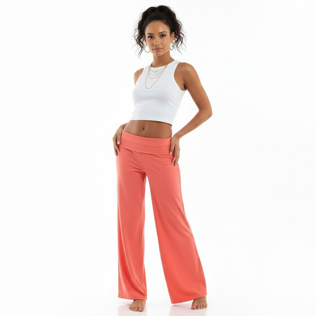 koraal casual broek met wijde pijpen dames