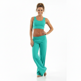 groene yoga broek met wijde pijpen en stretch dames