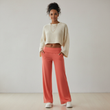 koraal wide leg broek met elastische taille dames