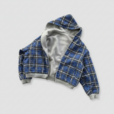 blauwe plaid reversible hoodie met capuchon dames