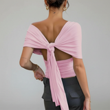 lichtroze top met strikdetail op de rug en open achterkant dames