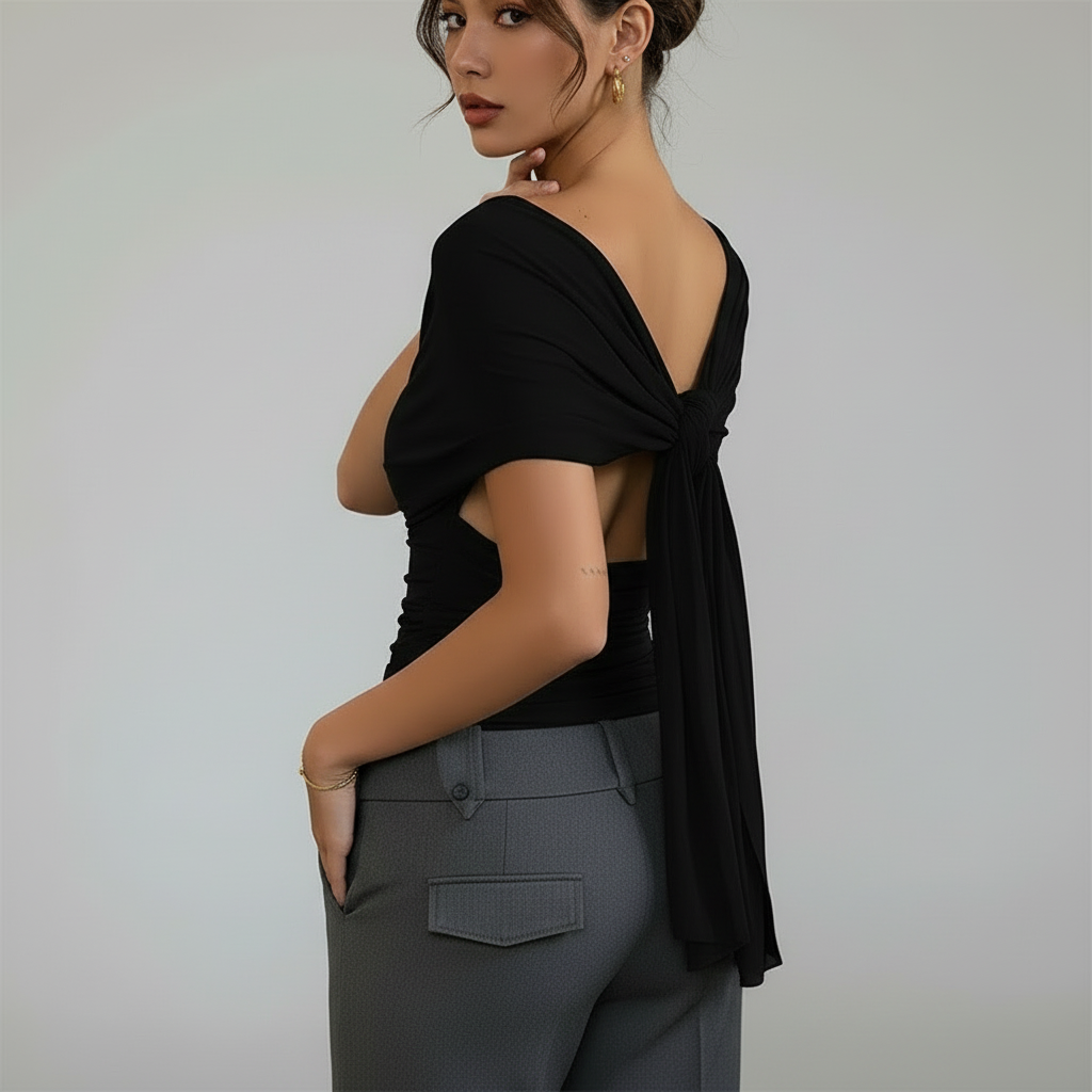 Sorella | Top dos nu, détail nœud & décolleté plongeant en V