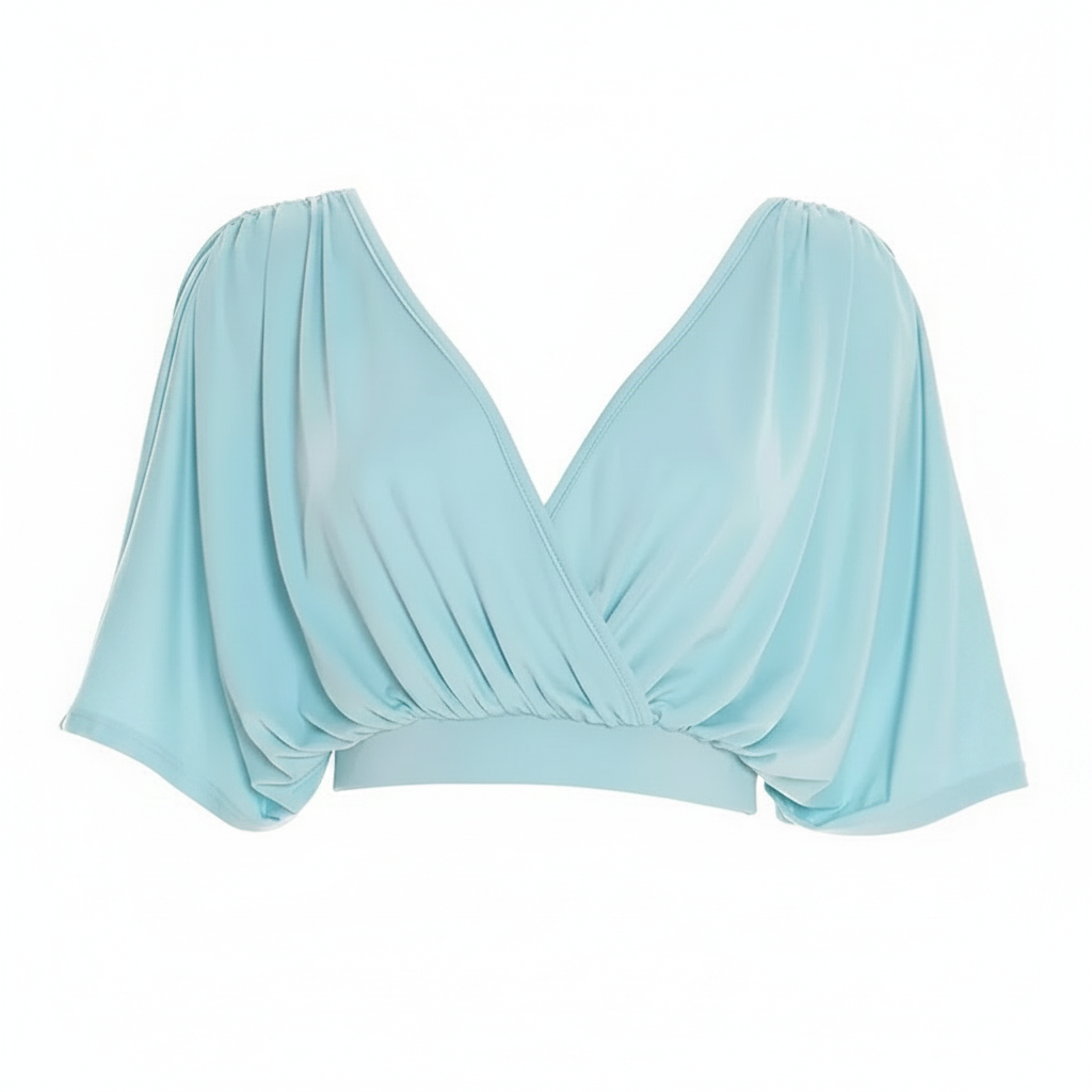 lichtblauwe cropped top met diepe V-hals en flowy mouwen dames