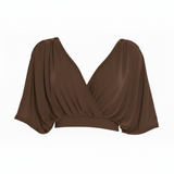 bruine top met diepe V-hals en elastische zoom dames