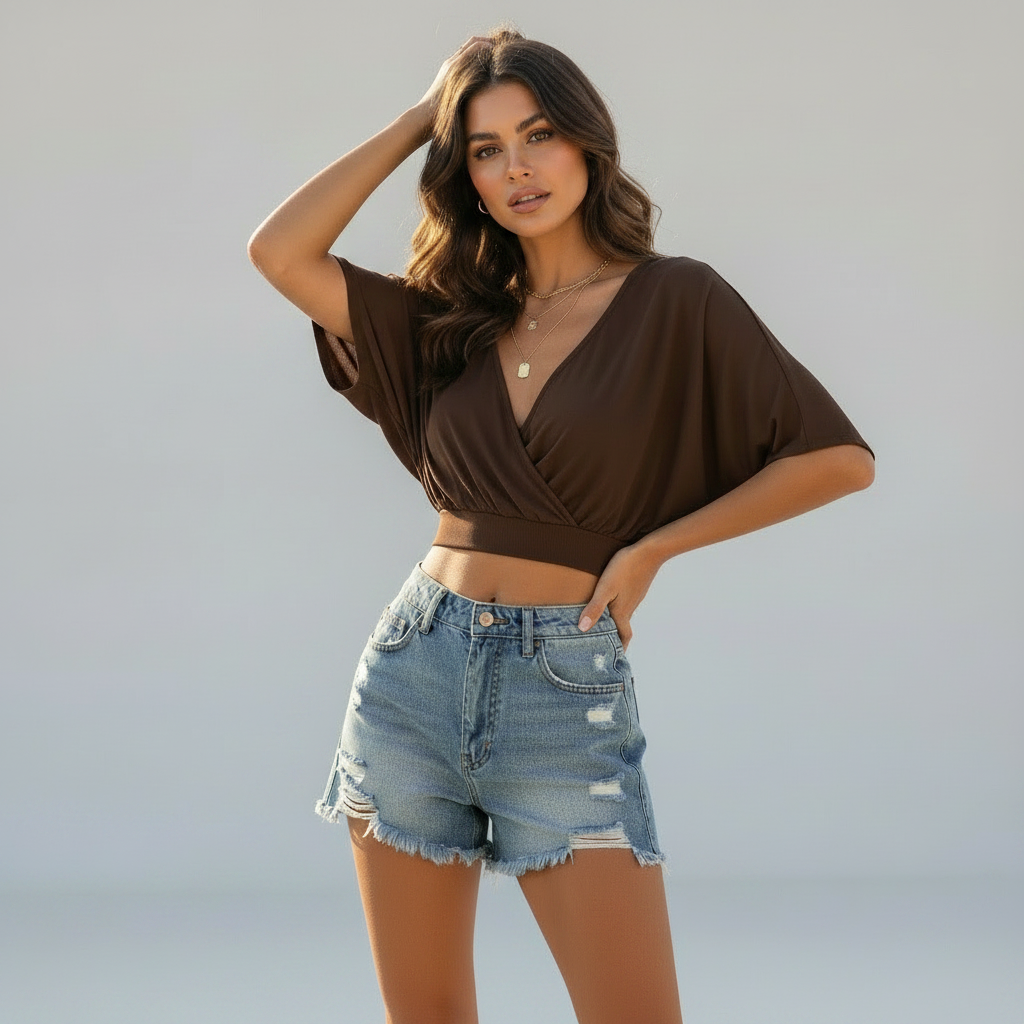Liora | Cropped top met diepe V-hals & flowy mouwen