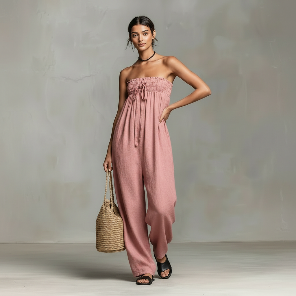 roze zomerse jumpsuit met comfortabele pasvorm dames