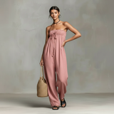 roze zomerse jumpsuit met comfortabele pasvorm dames