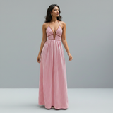 roze elegante zomerjurk met streepprint voor dames