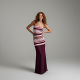 bordeaux 2 delige maxi set met bandeau top en streeppatroon dames