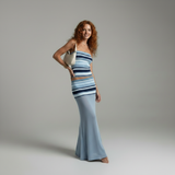 lichtblauwe gestreepte maxi rok set voor dames