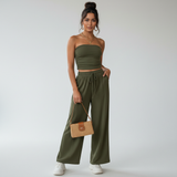 Groene lounge set voor dames met bandeau top en casual fit