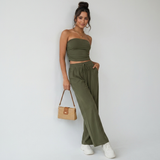 Groene lounge set voor dames met bandeau top en casual fit