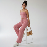 Roze co-ord set voor dames met strapless top en losse broek
