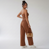Zwarte tweedelige lounge set met bandeau top en rechte broek