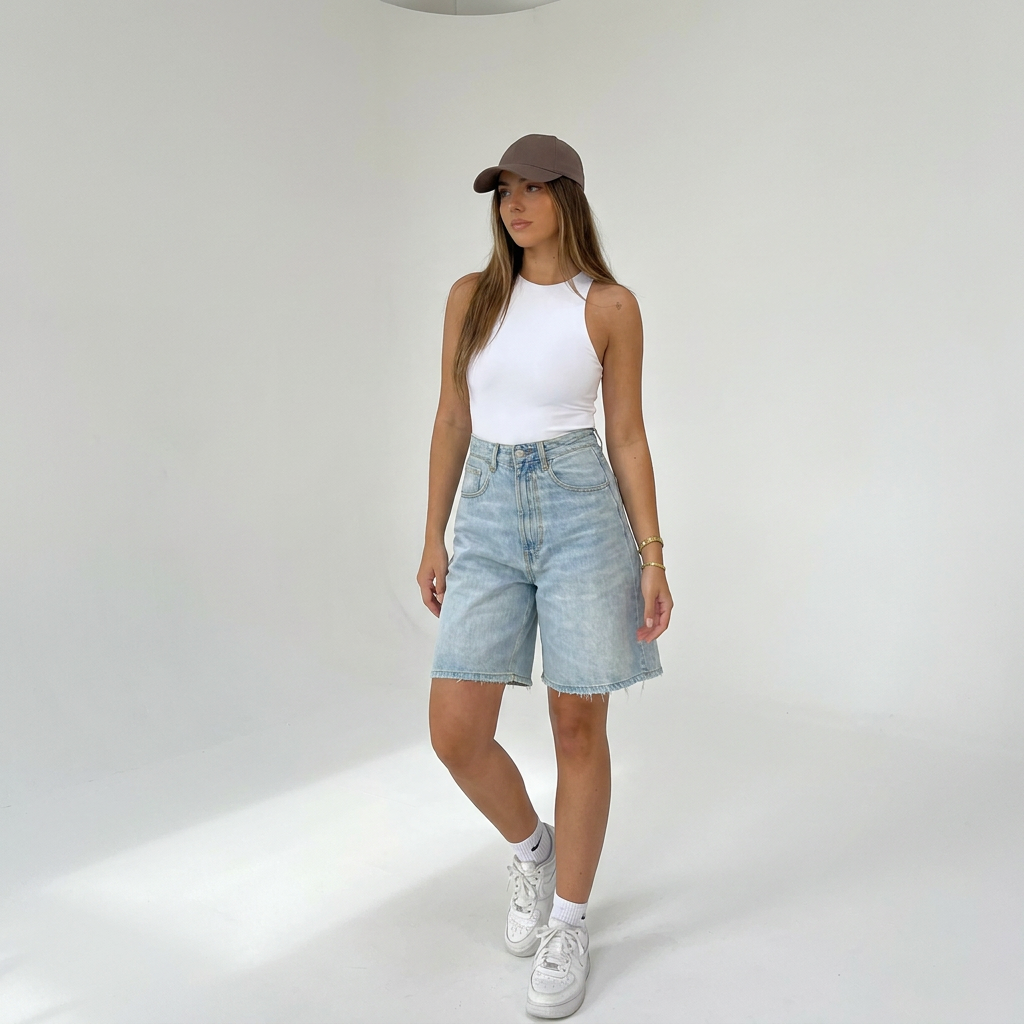 Novéra | Short bermuda en jean taille haute avec coupe décontractée
