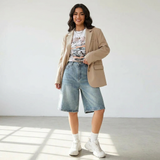Vayla | Denim Bermuda Short met High Waist & Relaxed Fit