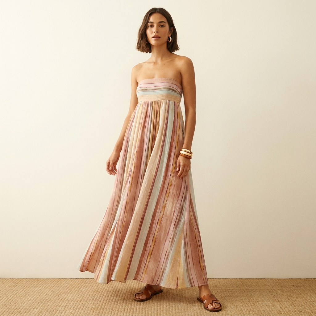 Maeva gestreepte maxi jurk pastelkleuren